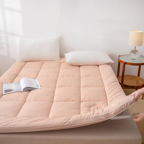 QTQHOME Faltbare Futon-Matratze, tragbar, gesteppt, Camping-Matratze, dicke Tatami-Matte, aufrollbare Matratze, Schlafunterlage für Sofa, Zuhause und Camping (120 x 203 cm), Rosa von QTQHOME