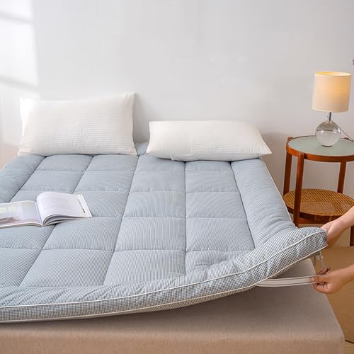 QTQHOME Faltbare Futon-Matratze, tragbar, gesteppt, Camping-Matratze, dicke Tatami-Matte, aufrollbare Matratze, Schlafunterlage für Sofa, Zuhause und Camping (120 x 203 cm), blau) von QTQHOME