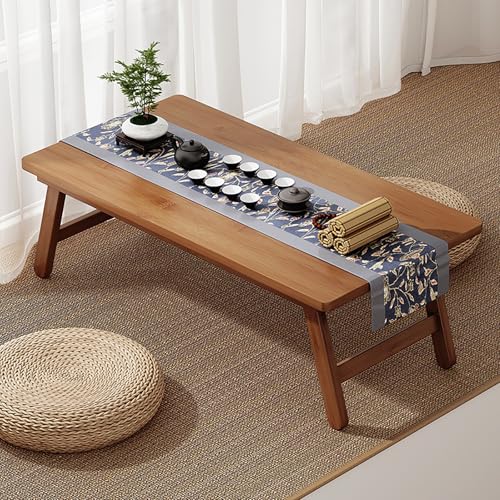 QTQHOME Faltbarer japanischer Bodentisch, Bambus, tragbarer Tatami-Tisch, niedrig, zum Sitzen auf dem Boden, für Erkerfenster, Balkon, Wohnzimmer (66,8 cm B x 34,9 cm T x 27,7 cm, Holz) von QTQHOME