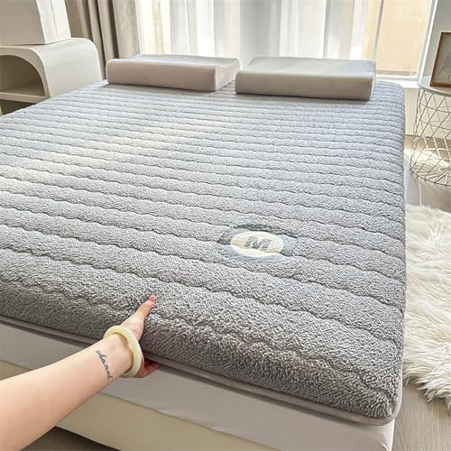 QTQHOME Japanische Boden-Futon-Matratze, aufrollbare, faltbare Tatami-Pad, dicke Winter-Isomatte, dicker Matratzenschutz für ältere Babys, Haustiere (Kingsize-Bett (177,8 x 203,2 cm), Grau) von QTQHOME