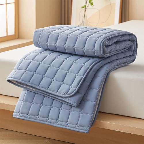 QTQHOME Japanische Bodenmatratze, faltbare Tatami-Matte, Yoga-Meditationsmatten, faltbare Aufbewahrung mit Anti-Rutsch-Eckgurten für Camping und Gäste (120,1 x 203,2 cm), Blau) von QTQHOME