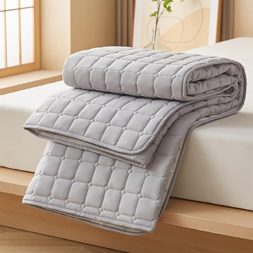 QTQHOME Japanische Bodenmatratze, faltbare Tatami-Matte, Yoga-Meditationsmatten, faltbare Aufbewahrung mit Anti-Rutsch-Eckgurten für Camping und Gäste (120 x 203 cm), Grau) von QTQHOME