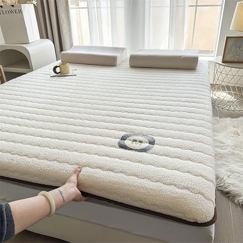 QTQHOME Japanische Futon-Matratze, aufrollbar, faltbar, Tatami-Pad, dicke Winter-Isomatte, dicker Matratzenschutz für ältere Babys, Haustiere (Doppelbett (88,9 x 203,2 cm), cremefarben von QTQHOME