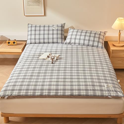 QTQHOME Japanische Futon-Matratze, faltbare Bodenmatratze, tragbare Tatami-Matte mit Reißverschluss, Baumwoll-Futon-Matratzenauflage für Schlafsaal (Kingsize-Bett (203,2 x 221 cm), Grau) von QTQHOME