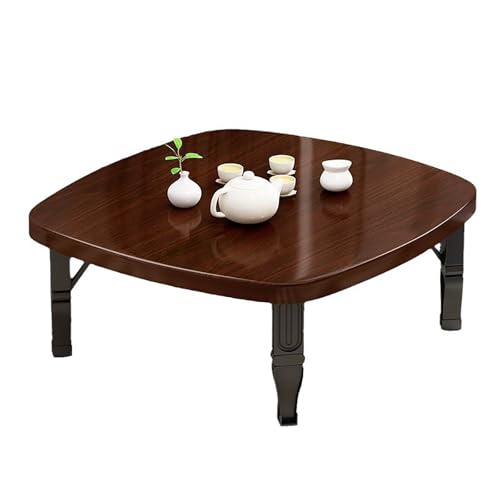 QTQHOME Japanischer Bodentisch, quadratischer Couchtisch, faltbarer Teetisch für Wohnzimmer, Schlafzimmer, Heimdekoration (80 cm, braun) von QTQHOME