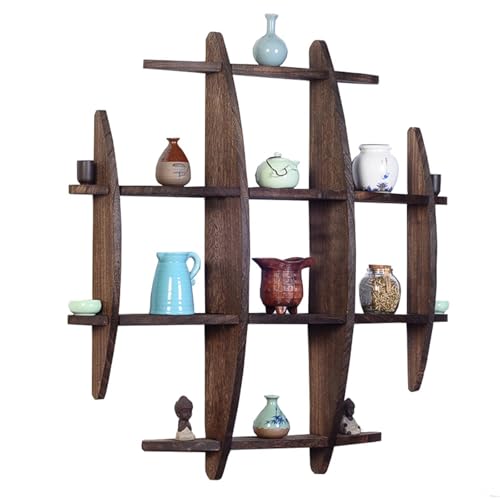 QTQHOME Kaffeetassen-Display, Wandmontage, Massivholz, chinesisches Kugelregal, Tassenhalter, Tassenhalter, Tassenregal für Wand, Wohnzimmer, Küche, Büro (90 cm, braun) von QTQHOME
