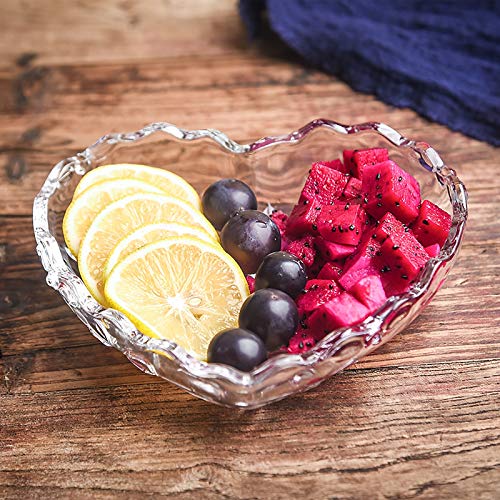 QTQHOME Klar Kristall Salatschüsseln,Herzförmig Glas Schale,Elegante Süßigkeitenschale Klein Snack Servierplatten Startseite Geschirr Liebe, Dekorative Obstschale-Herzen 1 STK von QTQHOME