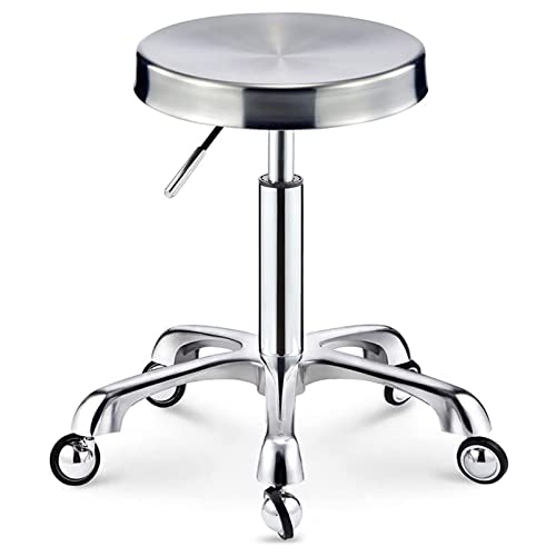 QTQHOME Rollhocker mit Rollen, runder Drehhocker, höhenverstellbar, belastbar bis 217,7 kg, robuster Edelstahl, Ladenhocker, Arbeitshocker, Pediküre-Hocker (33 cm D x 33 cm B x 57 cm H, Silber) von QTQHOME