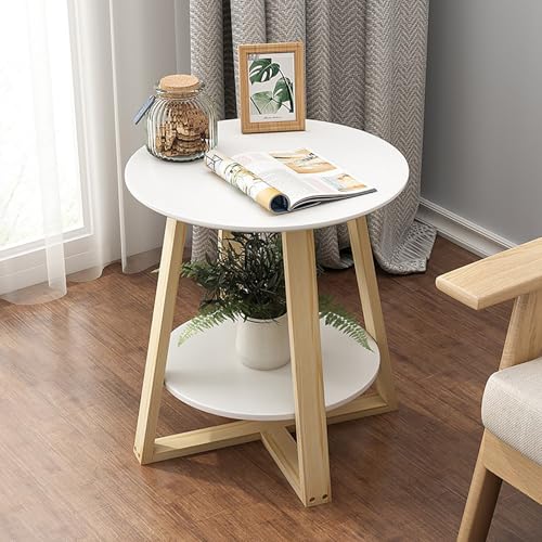QTQHOME Runder Beistelltisch, 2 Etagen, runder Beistelltisch mit Ablage, Nachttisch, Kaffee-Akzenttische für Wohnzimmer, Schlafzimmer, kleiner Raum (40,1 cm D x 60,2 cm H, Weiß) von QTQHOME