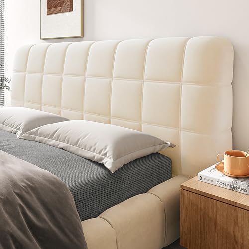 QTQHOME Samt-Bett-Kopfteilbezug, Stretch-Bettkopfabdeckung, gesteppter Kopfteil-Schonbezug, Kopfteilschutz für Schlafzimmer-Dekoration (200,2 cm, Offwhite) von QTQHOME