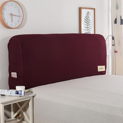 QTQHOME Stretch-Bett-Kopfteil-Schonbezug, weiche Baumwolle und Leinen, dick, weich, bequem, Kopfteilbezüge für Schlafzimmerdekoration (220 cm, Rot) von QTQHOME