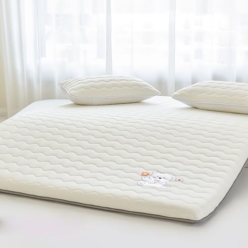 QTQHOME Tatami-Matratze, japanische Futon-Matte, Camping-Matratze mit rutschfester Unterseite, dicke, faltbare Isomatte für Studentenwohnheim (120,1 x 203,2 cm), Weiß A) von QTQHOME