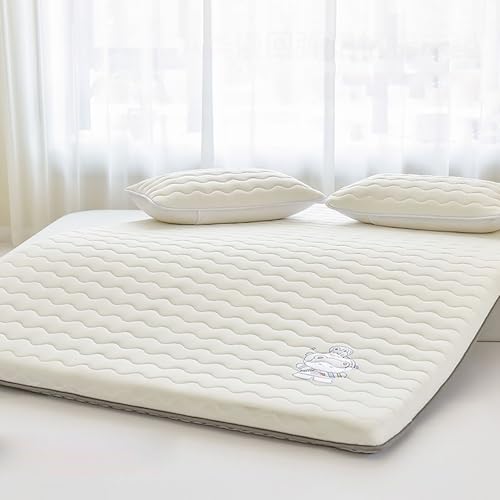 QTQHOME Tatami-Matratze, japanische Futon-Matte, Camping-Matratze mit rutschfester Unterseite, dicke, faltbare Isomatte für Studentenwohnheim (Doppelbett (88,9 x 203,2 cm), Weiß B) von QTQHOME