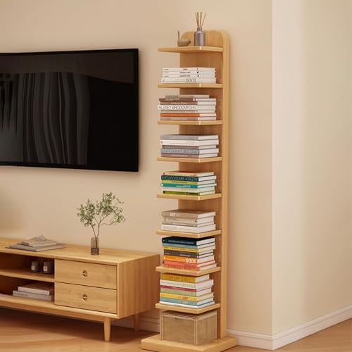 QTQHOME Vertikales Bücherregal aus Holz, freistehend, Buchturm für kleine Räume, unsichtbares schwebendes Bücherregal, schmales Bücherregal für Wohnzimmer, Schlafzimmer (9 Ebenen, Natur) von QTQHOME