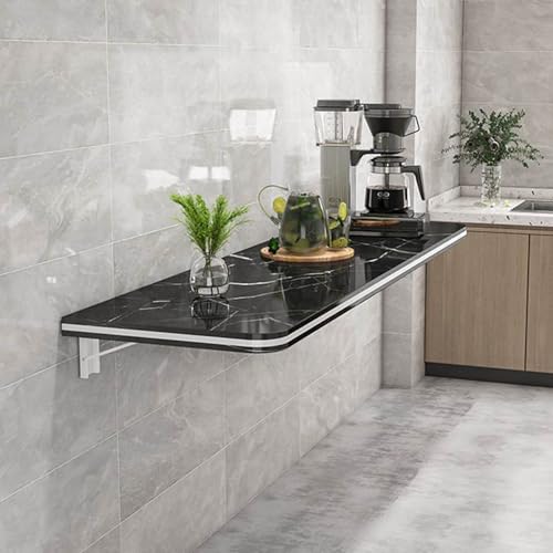 QTQHOME Wandmontierter Klapptisch, schwebender Wandschreibtisch für kleine Räume, zusammenklappbarer Wäschetisch, Heimbüro, Computer-Arbeitsplatz für Küche, Esszimmer (50 x 40 cm, schwarz) von QTQHOME
