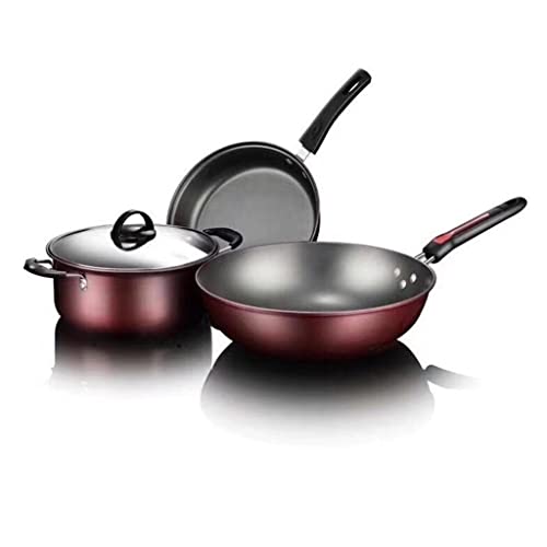 3pcs Küchenkochgeschirrset Nicht-Stall-Kochgeschirr-Pfanne Kochtopf & Pfanne Topf mit Glasdeckel nach Hause von QTYQWC
