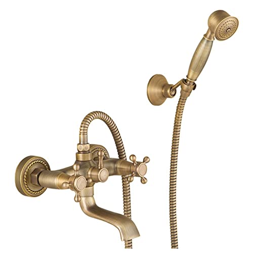 Badezimmer Luxus 2-Funktion Duscharmatur Set wandmontiertes Hand Duschkopf-System Retro europäischer Duschkopf, Winkel Verstellbar, Messing von QTYQWC