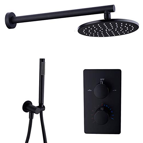Duschsystem Schwarze thermostatische Duscharmaturen -Set -Messing -Messing -Multifunktions -Dual -Griff -Duschkombination mit runden Regenduschkopf, Handheld -Dusche, 12 Zoll, 12 Zoll Duschsystem Schwarze thermostatische Duscharmaturen -Set -Messing -Messing -Multifunktions -Dual -Griff -Duschkombination mit runden Regenduschkopf, Handheld -Dusche, 12 Zoll, 12 Zoll von QTYQWC