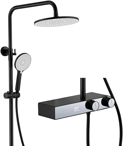 Duschsystem Set mit Duschkopfkopf Duschschlauch Duschhahn Set Set Wall montiertem Höhenhöhe Einstellbare Duschkombination mit Handheld -Dusche, rotierbarer Wannenauslauf, goldene Dekoration von QTYQWC