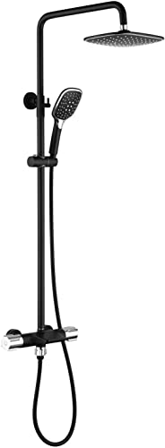 Duschsystem Set mit Duschkopfkopf Duschschlauch Duschhahn Set Wandmontierte verstellbare Duschkombination mit Regendusche und 3-Setting-Handheld-Dusche, Wasserfallwanne, schwarze Dekoration von QTYQWC