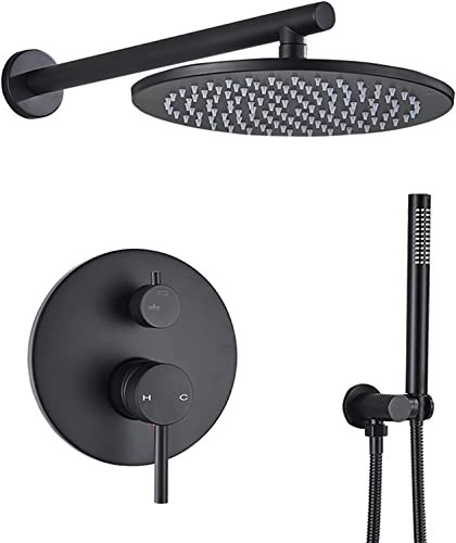 Duschsystem versteckte Messing Duschmischer Set Wall montiert matt schwarze Duschhahnset mit Handdusche und Niederschlagsduschkopf, 16 Zoll, 16 Zoll Duschsystem versteckte Messing Duschmischer Set Wall montiert matt schwarze Duschhahnset mit Handdusche und Niederschlagsduschkopf, 16 Zoll, 16 Zoll von QTYQWC
