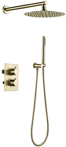 Gebürstetes goldenes Duschsystem Thermostatische Set Duscharmaturen -Set -Wandmontage Ein Griff Niederschlag Duschkopfsystem mit Handheld -Sprühungsduschenset, 10 Zoll Gebürstetes goldenes Duschsystem Thermostatische Set Duscharmaturen -Set -Wandmontage Ein Griff Niederschlag Duschkopfsystem mit Handheld -Sprühungsduschenset, 10 Zoll von QTYQWC