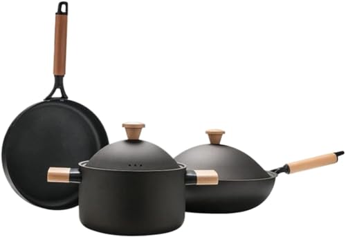 Kochgeschirr Kochtöpfe, 3 Stcs Kochtopf Frittingpfanne Nicht -Stick -Set Gusseisen -Induktion Kochkochtöpfe Set Kitchen Küchen -Topf Set von QTYQWC
