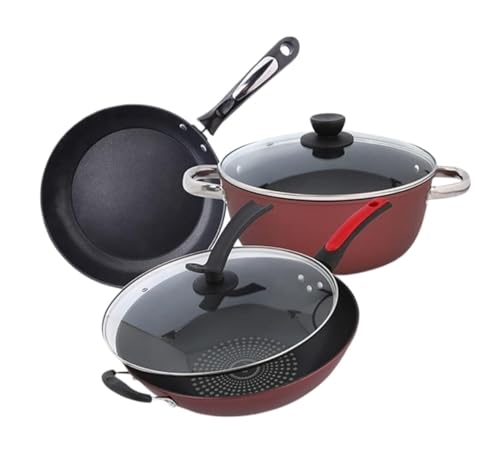 Kochgeschirrset-Töpfe und Pfannen Set 3PCS Kochgeschirrset Wok Suppentopf mit Deckel Frittingpfanne Kochtopf Topf Nicht-Stall-Pfanne Küchenkochwerkzeuge Kochtopf Kochscheibe Kochpfanne Set von QTYQWC