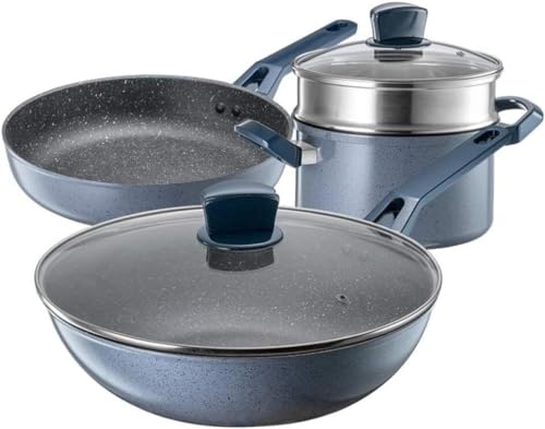 Kochgeschirrset-Töpfe und Pfannen-Set 3PCS Kochtopf Frittingpfanne Kochgeschirrset Nicht-Stick-Kochgeschirr-Pfanne Pfanne Topf mit Glasdeckel Kochtopf Kochpfanne Set Set von QTYQWC