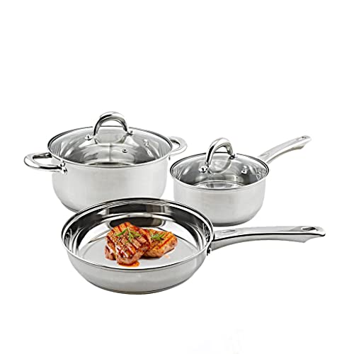 Kochtopf, Pfanne, Kochgeschirrset Edelstahltöpfe und Pfannen -Set -Kochwaren mit Lagerstopf Sautbratenpfanne mit Deckelküchengeschirr Set Vision von QTYQWC