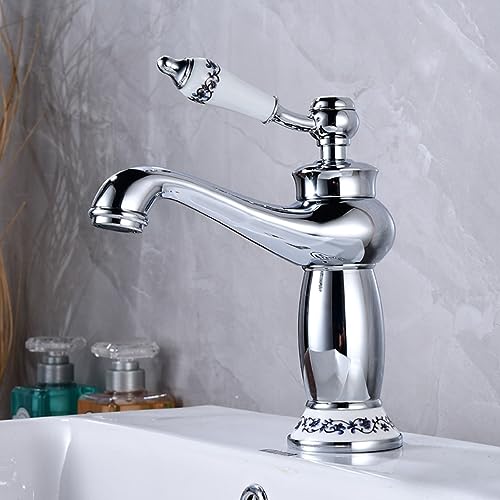 Küchenarmatur, antiker Messing Keramikarmatur, Eingriff Mixer, blau weißer Porzellanarmatur langer Hals, haltbarer Mixer Tap Basin -Wasserhahn, Küchenarmatur, Küchenspüle Wasserhahn für Zuhause von QTYQWC
