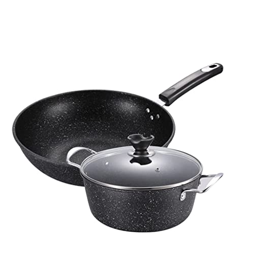 Maifan Stone Wok zweiteiliger Set, Haushaltsbauer, universelle Eisenpfanne Set Küchentöpfe Kochset Kochtöpfe von QTYQWC