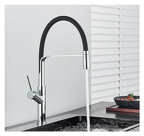 Matt schwarz hohe Küchenspüle Wasserhahn Deck Mount Down Messing Küchenarmatur Heißer und kaltes Wassermixer Tap Eingriff Mixer (Farbe: CHROEM B) von QTYQWC