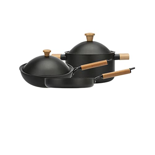 Nicht-Stick-Pfanne Set Fritting-Pfanne Kochgeschirrset Kücheninduktion Kocher Keramik Pot Set Kitchen Sils (Farbe: Schwarze Größe von QTYQWC