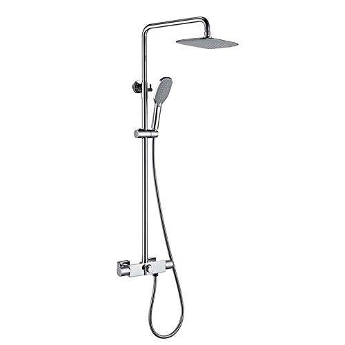 Regendusche Thermostatische Dusche Wasserhahn Set Messing Wandmontage Dusche Combo Set Doppelgriff Regenmischerdusche mit rechteckiger Dusche, 2 Modus Handheld -Dusche, Wannenhahn, Chrom von QTYQWC