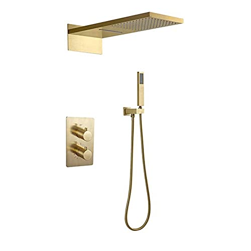 Thermostatischer Duschmischer Wasserfall 500x220mm 3-funktionsübergreifend Schwarzes Duschsystem einschließlich Duschkopf und Schlauch Set-Black-B, Blackb Thermostatischer Duschmischer Wasserfall 500x220mm 3-funktionsübergreifend Schwarzes Duschsystem einschließlich Duschkopf und Schlauch Set-Black-B, Blackb von QTYQWC