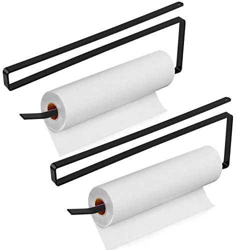 2 Stücke Küchenrollenhalter ohne Stanzen Rollenhalter Wandmontierter Papierrollenhalter Handtuchhalter Schieberegal für Badezimmer Küche (Schwarz) von QUACOWW