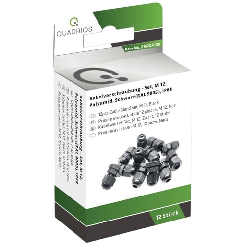 QUADRIOS 2102CA126 Kabelverschraubung Sortiment M12 PA66 Schwarz 1 Set von QUADRIOS