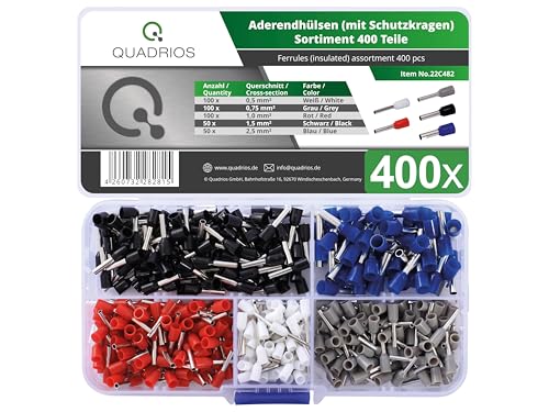 QUADRIOS | 400 isolierte Aderendhülsen Set | Teilisolierte Aderendhülsen | Optimale Verarbeitung mit einer Crimpzange für Aderhülsen von QUADRIOS