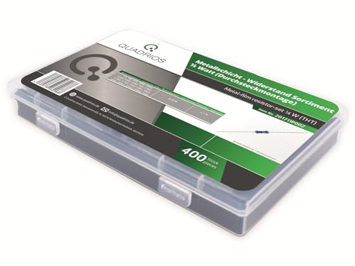 QUADRIOS GmbH Widerstands Sortiment Set Box Metallschicht-Widerstände bedrahtet 1Ohm - 1M Ohm Sortimentskasten 20 Standardwerte E24 je 20 St (400 Teile, 0,25 W, Toleranz: 1%) von QUADRIOS