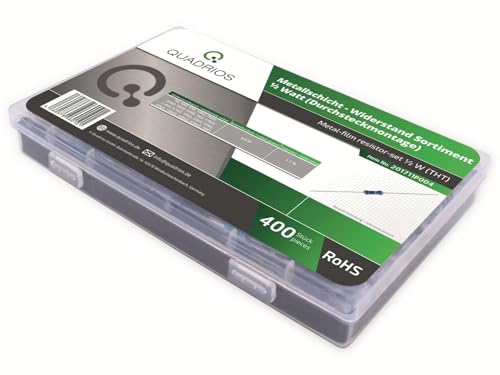 QUADRIOS GmbH Widerstands Sortiment Set Box Metallschicht-Widerstände bedrahtet 1Ohm - 1M Ohm Sortimentskasten 20 Standardwerte E96 je 20 St (400 Teile, 0,5 W, Toleranz: 1%) von QUADRIOS