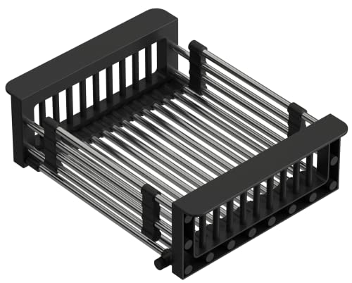 QUADRON Abtropfkorb, Abtropfgestell für Spüle | Größe 30 x 22,5 x 10 cm Schwarz | Teleskop-Abtropfgestell aus Edelstahl | zum Spülen von Küchenspülen oder Arbeitsplatten, Obst- und Gemüseabfluss von Quadron