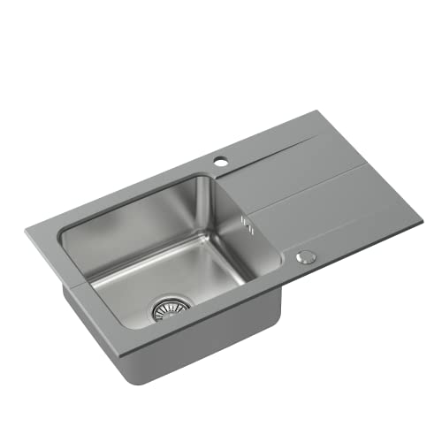 QUADRON Spülbecken Grau | Größe 78 x 44 cm | Edelstahlspüle EDWARD Einzelbecken Küchenspüle mit Stahlkammer | Granit Spülbecken mit manuellem Siphon und Schraubverschluss | mit Abtropffläche von Quadron