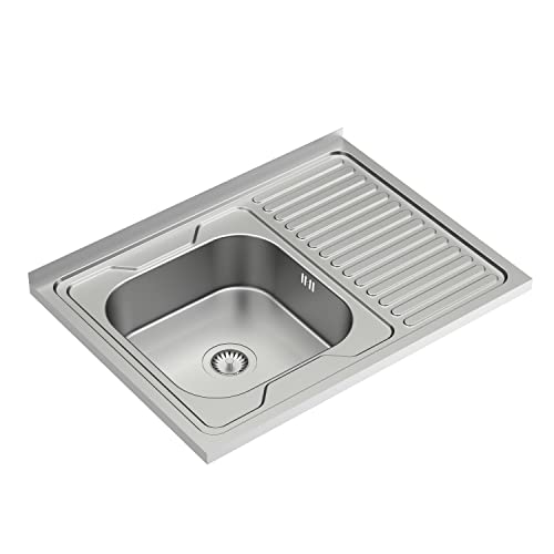 QUADRON Moderne Einbeckenspüle Spüle Edelstahl | Größe 80 cm Farbe: Links | ROBIN Einzelbecken | Küchenspüle | Abfluss inklusive | Edelstahlspüle passt auf 80 cm Schrank | überlagert (LINKS) von Quadron