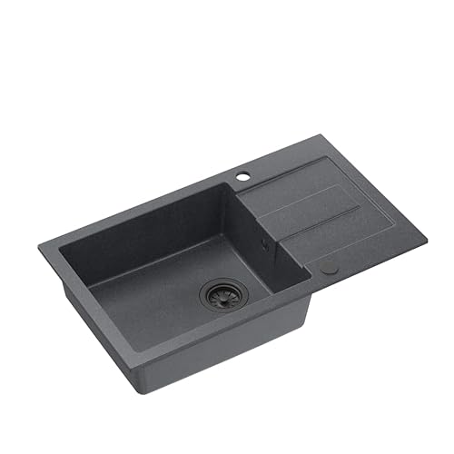 QUADRON Spülbecken Spüle Schwarz | Größe 78 x 45 x 18,5 cm | Granit Granitspüle CHRISTIAN 136 XL Einzelbecken Küchenspüle | mit manuellem Siphon und Abtropffläche | 1 Becken Einbauspüle QUADRON Spülbecken Spüle Schwarz | Größe 78 x 45 x 18,5 cm | Granit Granitspüle CHRISTIAN 136 XL Einzelbecken Küchenspüle | mit manuellem Siphon und Abtropffläche | 1 Becken Einbauspüle von Quadron