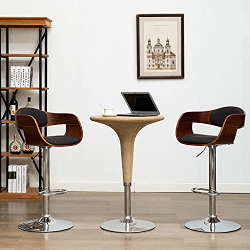 Barhocker 2er Set, Höhenverstellbare Thekenstühle Grau aus Bugholz & Stoff, Ergonomisches Design, Verchromte Metallbasis, Modernes Esszimmer- & Küchenmöbel von QUAHEAS