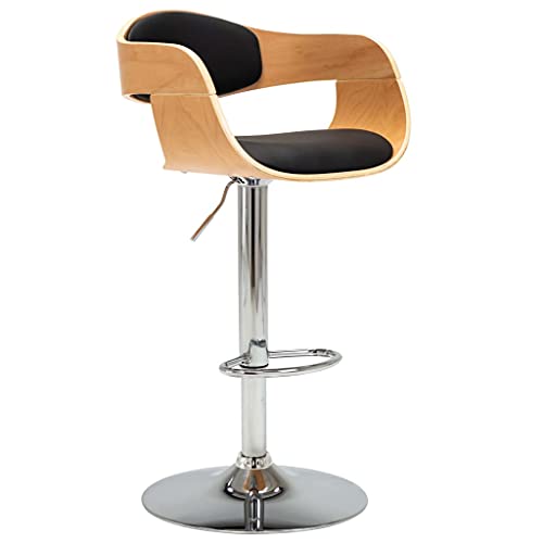 Barhocker Schwarz Bugholz und Kunstleder, Verstellbarer Küchen-Barstuhl mit Gasfeder, hoher Thekenstuhl für Esszimmer und Frühstückstheke, Stabiler moderner Barstuhl, 1er-Set von QUAHEAS