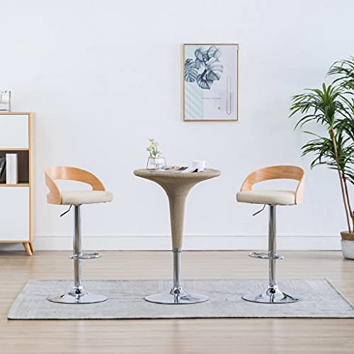 Barhocker Set 2 STK. Cremeweiß Kunstleder Bugholz, Höhenverstellbare 360° Drehstühle für Küche Esszimmer, Moderne Barstühle mit Fußstütze von QUAHEAS