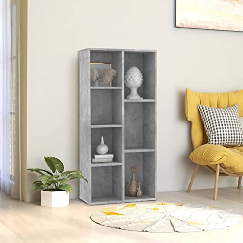 Bücherregal Betongrau Holzwerkstoff, 50x25x106 cm, mit 7 Fächern, vielseitiges Shelf, praktischer Organizer für Ihr Storage, eleganter Bookcase für jeden Room, auch als Bookshelf von QUAHEAS