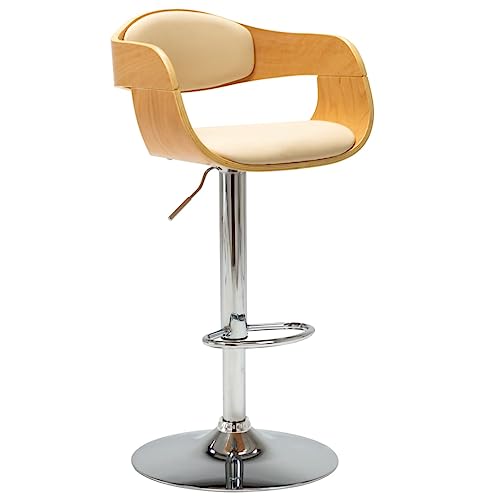 Eleganter Barhocker Creme aus Bugholz und Kunstleder, verstellbar, mit Fußstütze für Küche, Theke oder Esszimmer, moderner Design-Stuhl von QUAHEAS